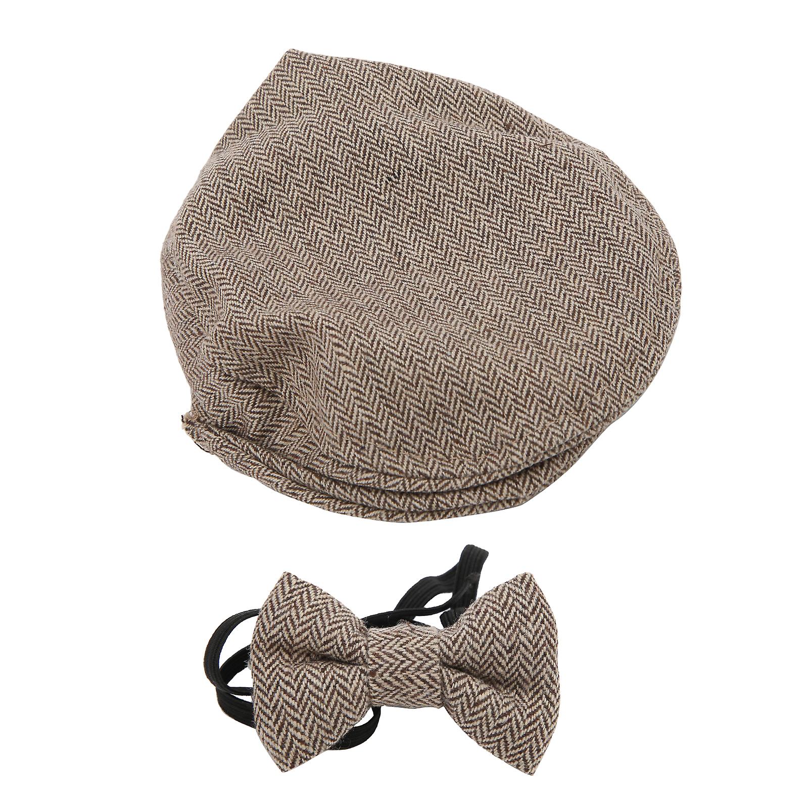 Casquette plate, chapeau de gentleman, nœud papillon, accessoire de photographie pour nouveau-né (chapeau de gentleman café, nœud papillon)