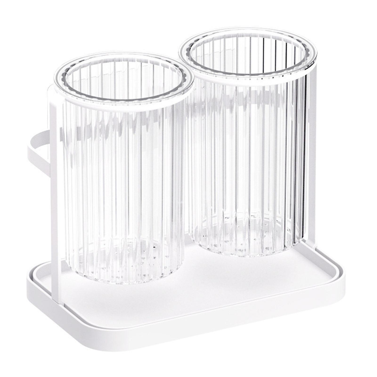 White Utensil Holder with Dual Compartments for Chopsticks and Drainage