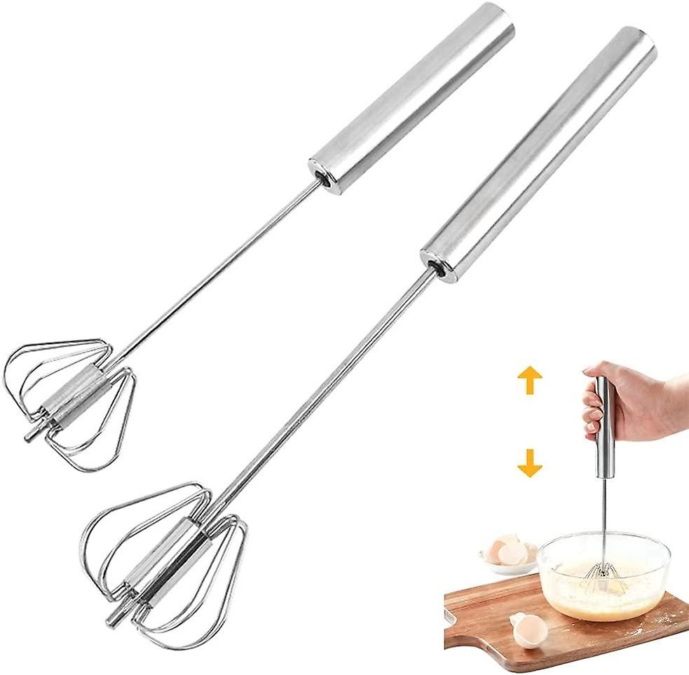 2 Egg Beaters, Multi-Functional Semi-Automatic Hand-Held Stainless Steel Whisk, Rotary Beater For Ki