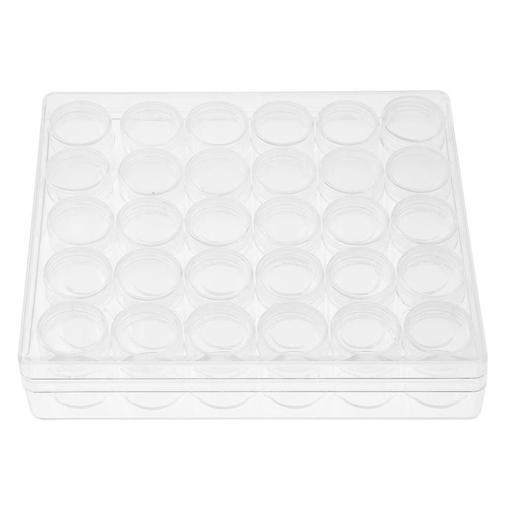 30 pcs Clear Plastic Jewelry Bead Storage Small Round Container Jars with Rectangle Box