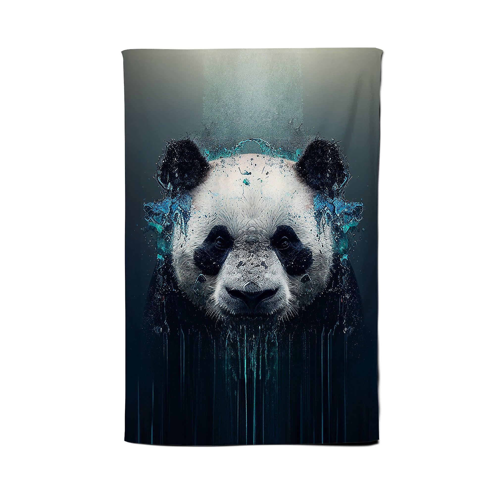 Panda Face Splashart Dark Background Tea Towel