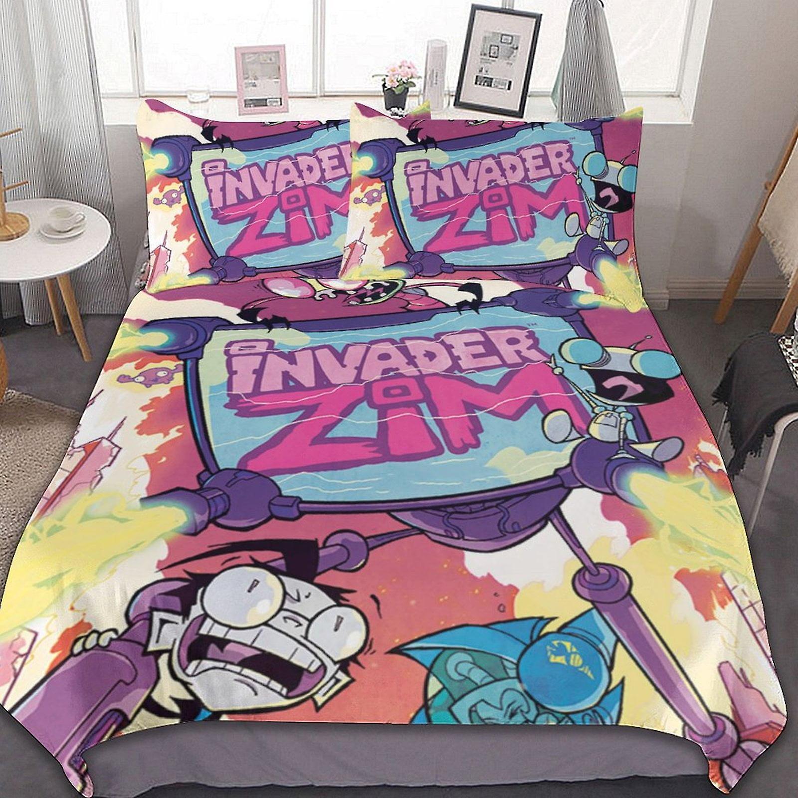 Invader Zim Animated 3 Pieces Bedding Sets Comfortable Soft Comforter Sets Decoration Bedroom Gifts With 1 Duvet Cover 2 Pillowcases