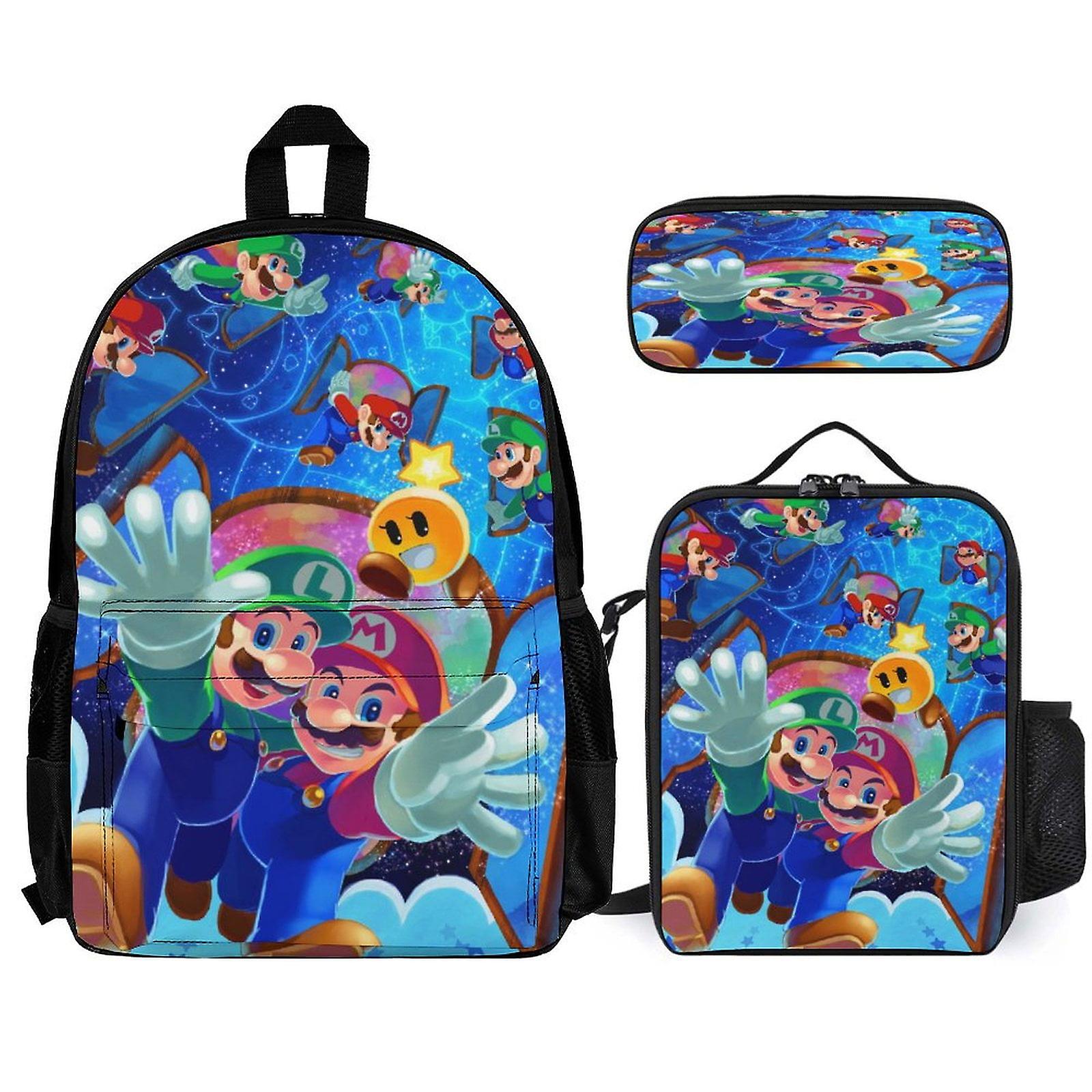Super Mario Backpack 3 Piece Set Laptop Backpack with Pencil Case Lunch Bag Combination