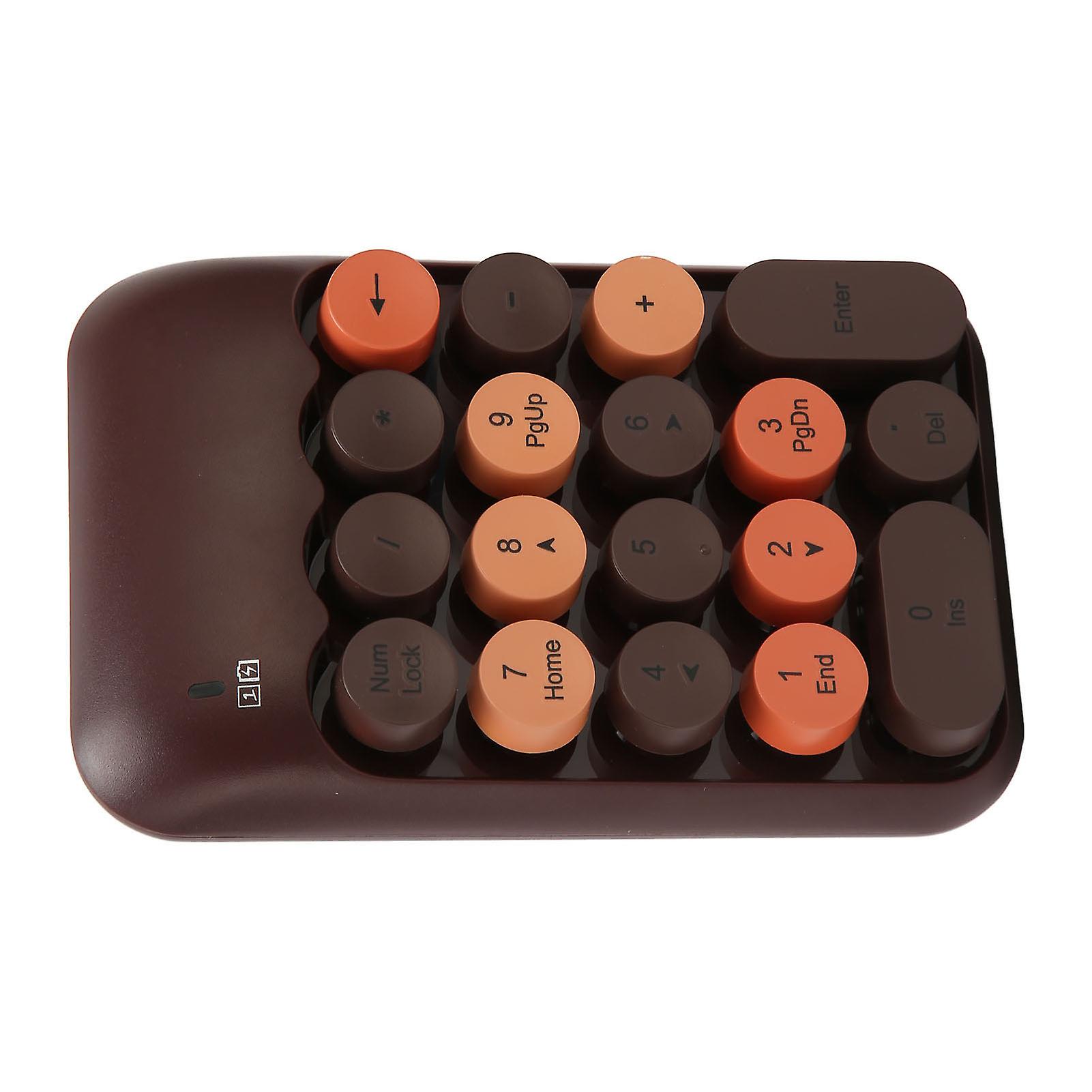 Pavé numérique sans fil 2,4 GHz, 18 touches rétro rondes, mini clavier numérique avec récepteur USB pour ordinateur portable, couleur café