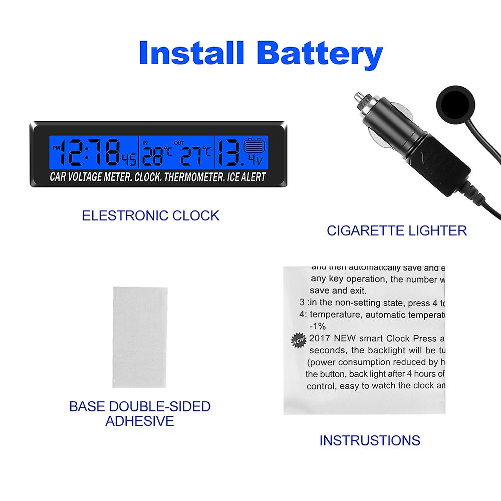 Mini Electronic Car 3 In 1 Clock Thermometer Voltage Meter Display Inside  Outside Temperature Voltage Time With Cigarette Socket