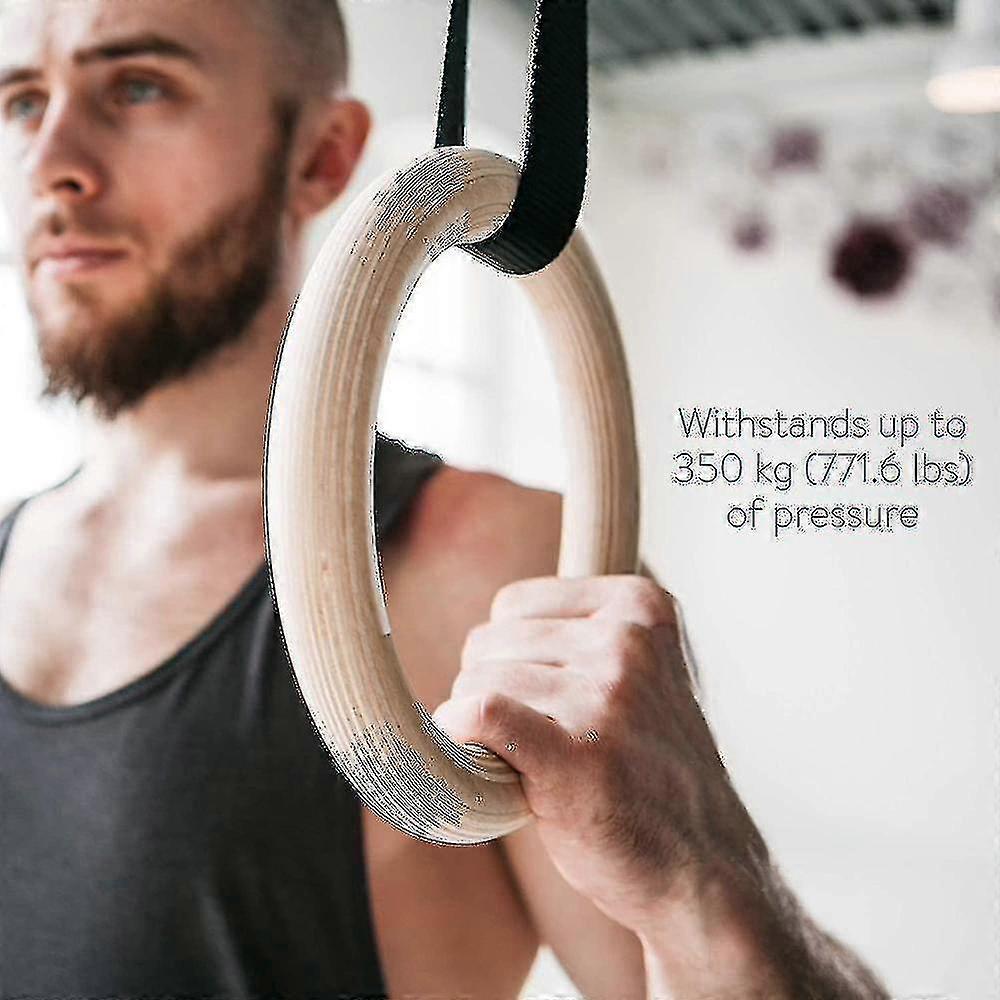 Wooden Gymnastics Rings Including Suspension Straps - Set Of 2-6 Meters Long - Adjustable Gymnastic Rings - For Home