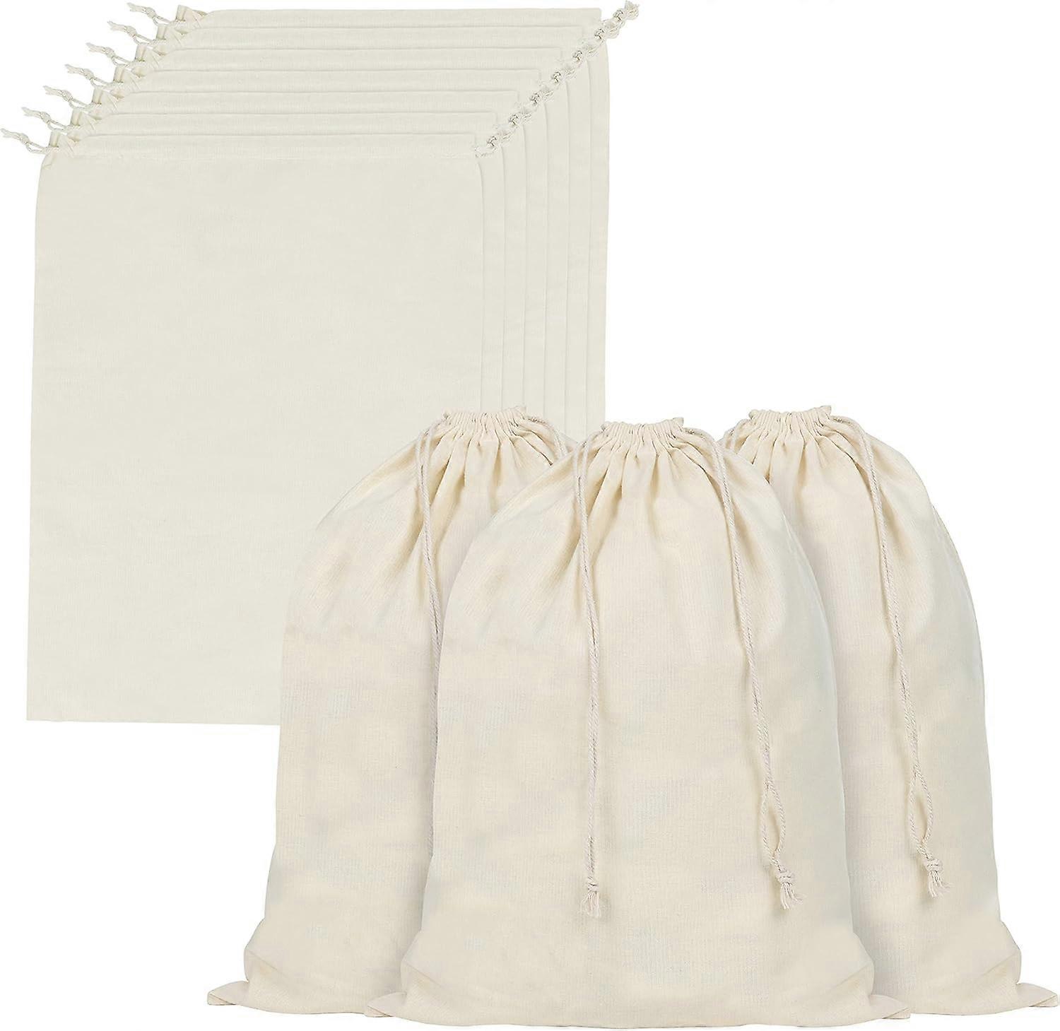 10 Muslin Cotton Drawstring Bag with Sliding Handles (Pack of 10) - Fabric Pouch L30 x H40 cm - Reusable Vegetable Bag in Vegetable Canvas, Biodegrada