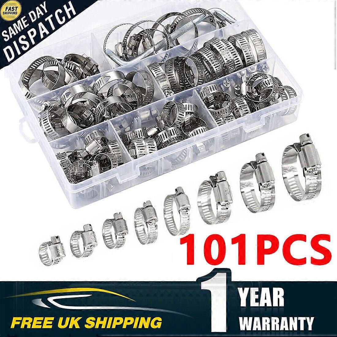 101 Pcs Assorted Stainless Steel Hose Clamp Kit With No Driver Jubilee Clips Set No.37234 No.37234