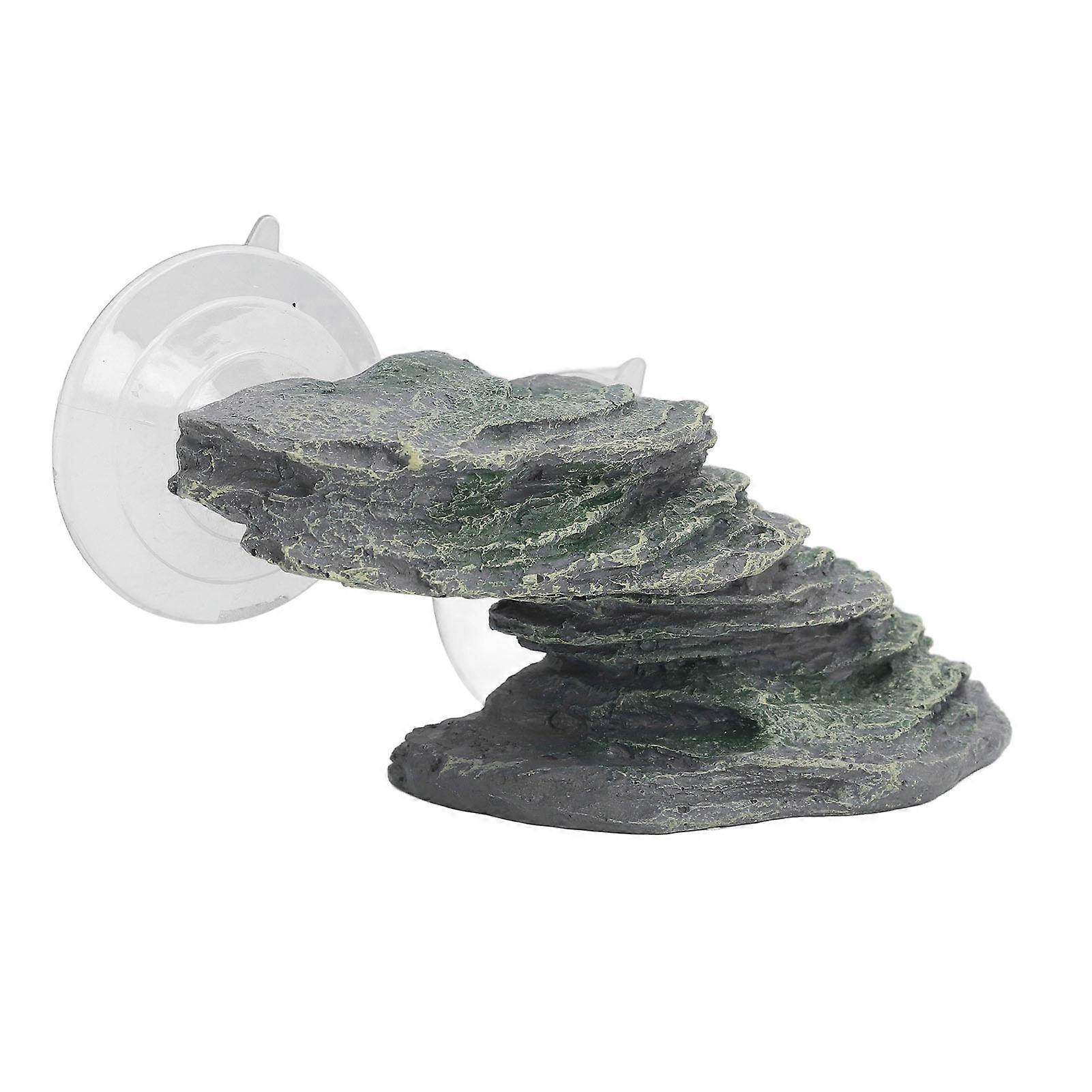 Tortoise Climbing Platform Resin Lifelike Aquarium Rock Ornament Reptile Basking Dock with Suction Cup for Lizard