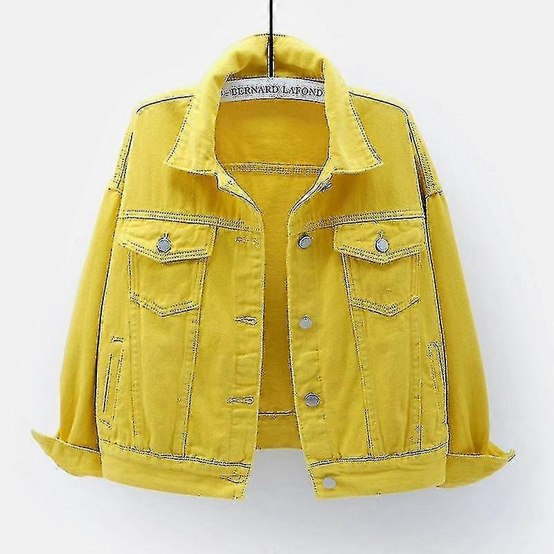 Kevät- ja syysväri Suurikokoinen farkkutakki Naisten lyhyt korealainen versio Löysä Bf Pitkähihainen takki opiskelijan toppi