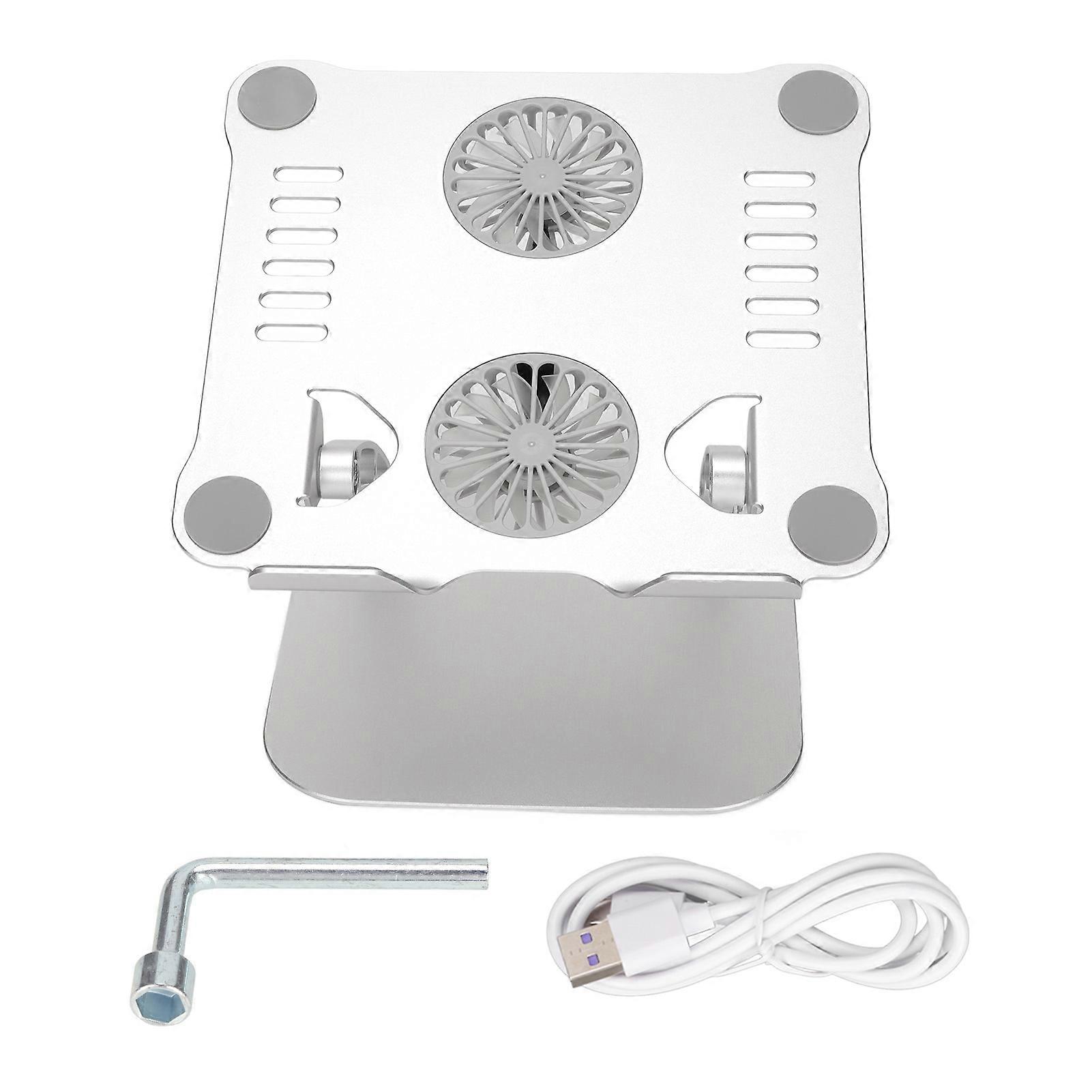 Support pour ordinateur portable en alliage d'aluminium avec 2 ventilateurs de refroidissement, pliable et réglable, pour ordinateurs portables de 10 à 17,3 pouces, argent
