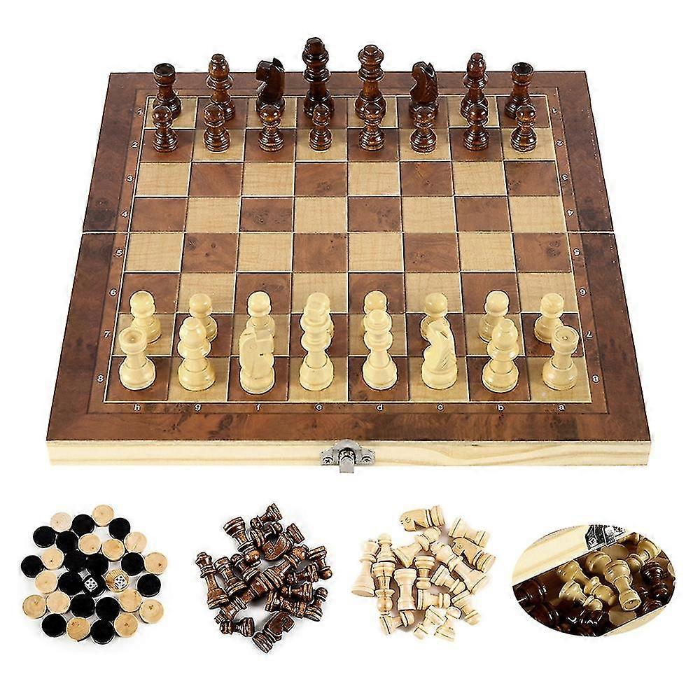 3 IN 1 Wooden International Chess Set Backgammon Board Games Checkers ...