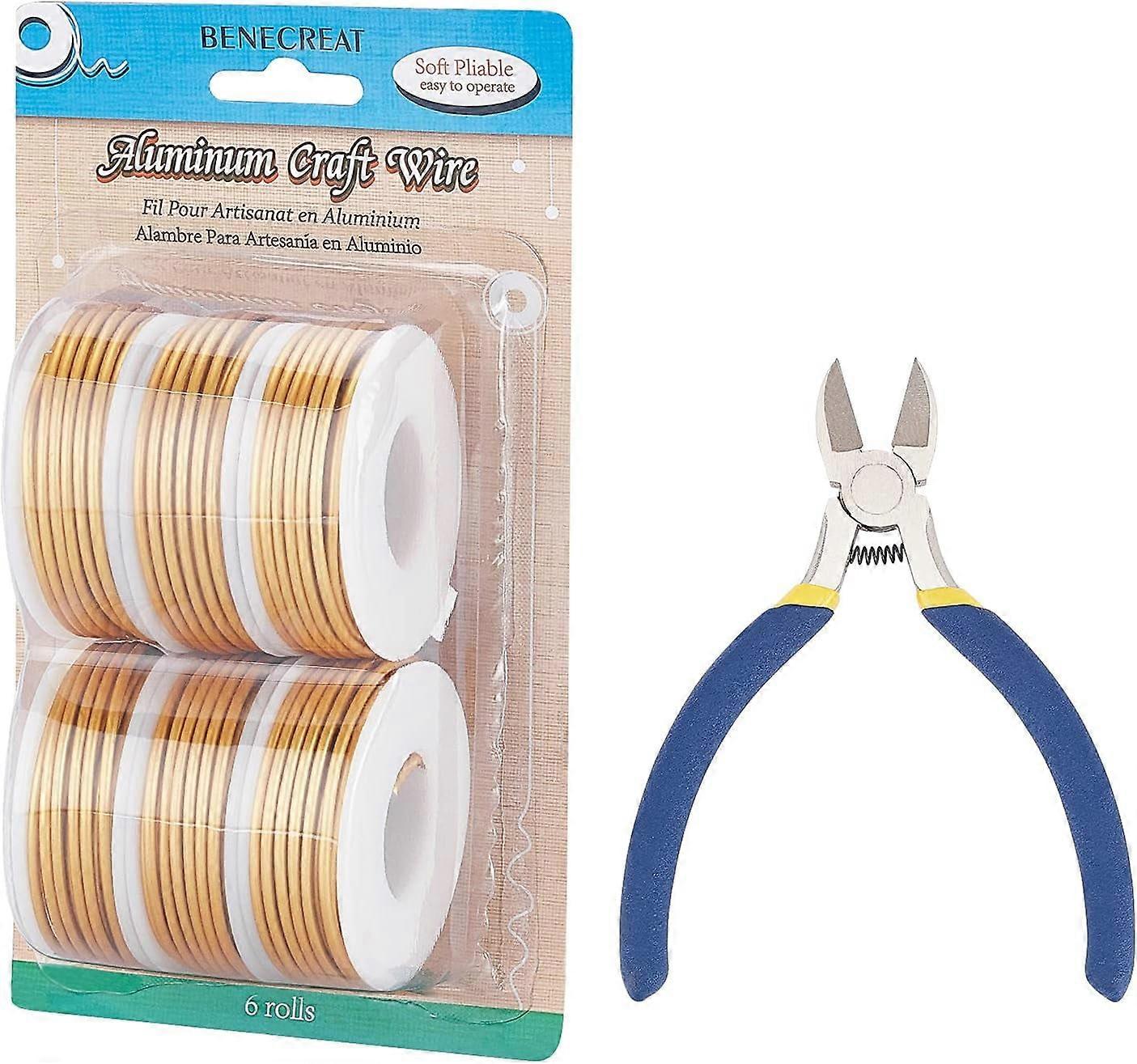 6 Rolls 12 Gauge Gold Aluminum Craft Wire 114 Feet Bendable Metal Wire with 1PCS Side Cutting