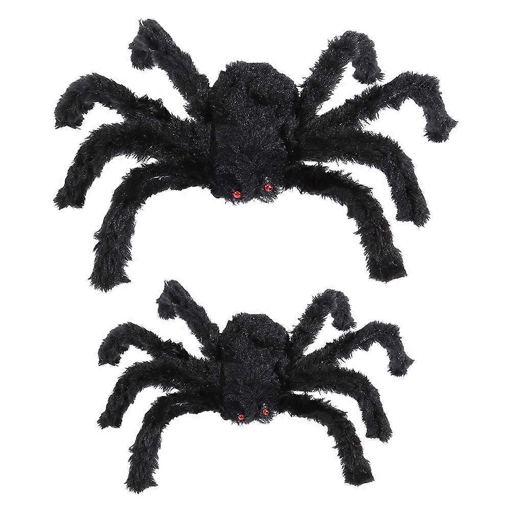 2PCS Artificial Spider Toy Plush Black Spider Toy Scary Party Props Simulation Spider for Halloween Decoration Prank (30cm, 75cm)