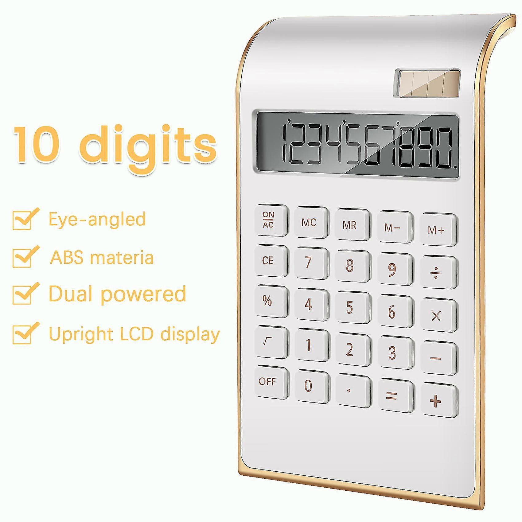 Calculator, Slim Elegant Design, Office/Home Electronics, Dual Powered Desktop Calculator, Solar Power, 10 Digits, Tilted LCD Display, Inclined Design