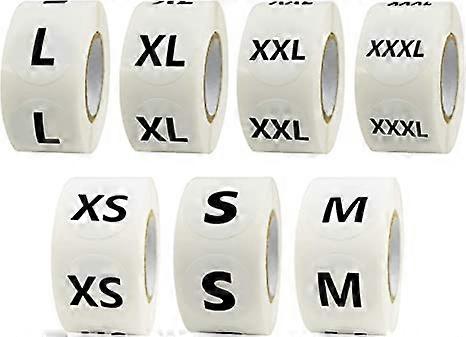 3500 Pcs Clothing Size Round Sticker Labels in Full 7 Sizes (XS, S, M, L, XL, XXL, XXXL) with Perforation Line, 1" in Diameter