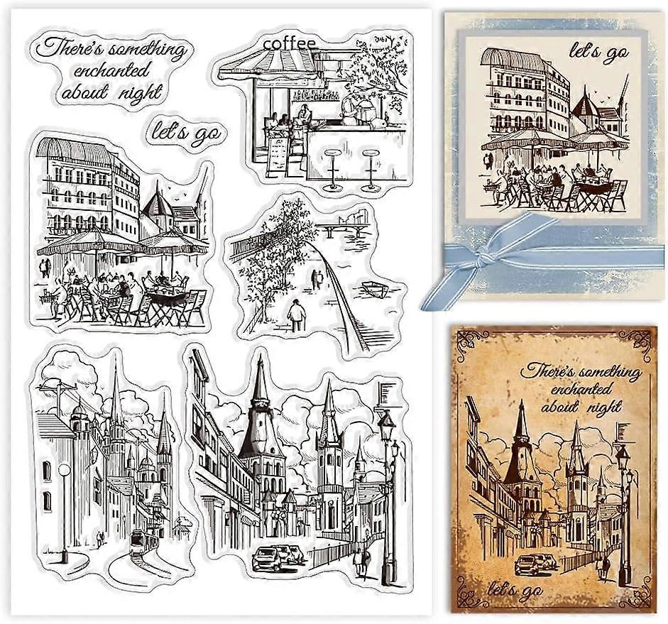 1Sheet Cityscape Town Streetscape Silicone Clear Stamp Seals