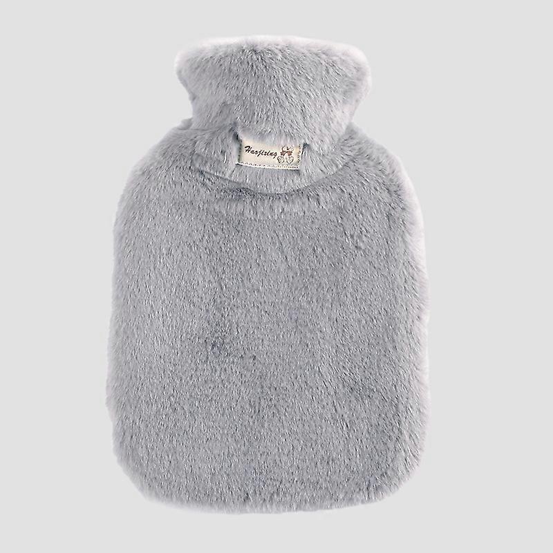 Bouillotte en fourrure 1000ml / 2000ml Garder au chaud Doux Portable (gris clair)