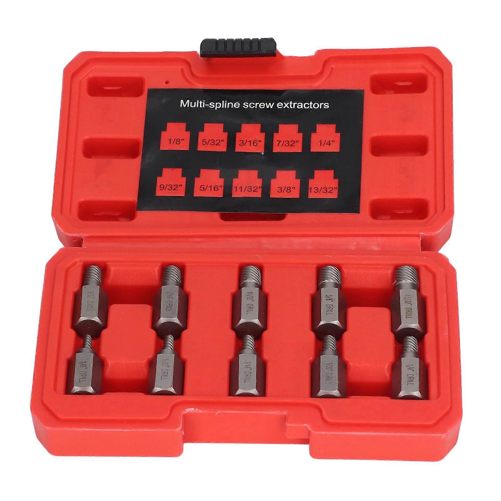 10PCS Screw Extractors Hex Head Multi Spline Broken Screws Bolts Removal Tool Left Spiral