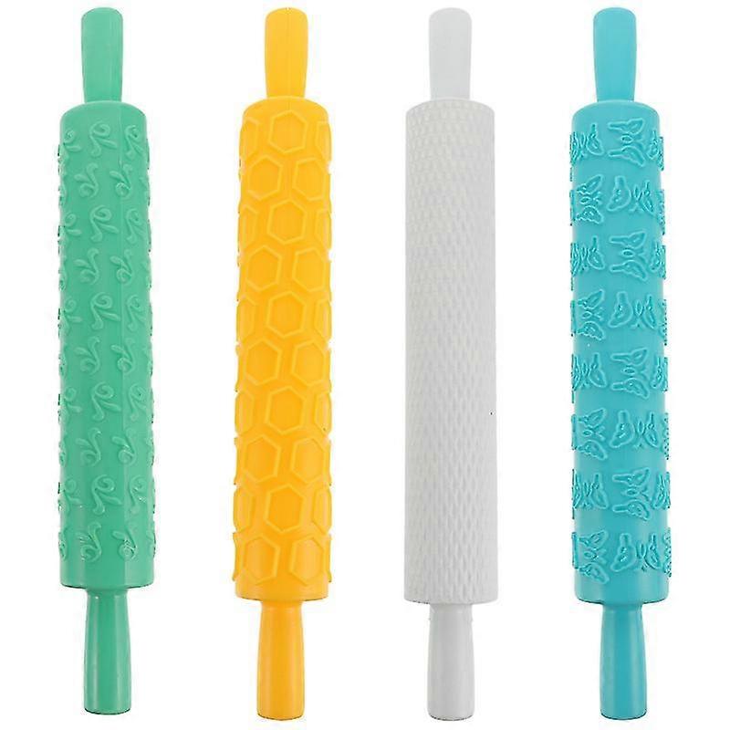 4pcs plastic rolling pin embossed rolling pin baking pastry rolling stick