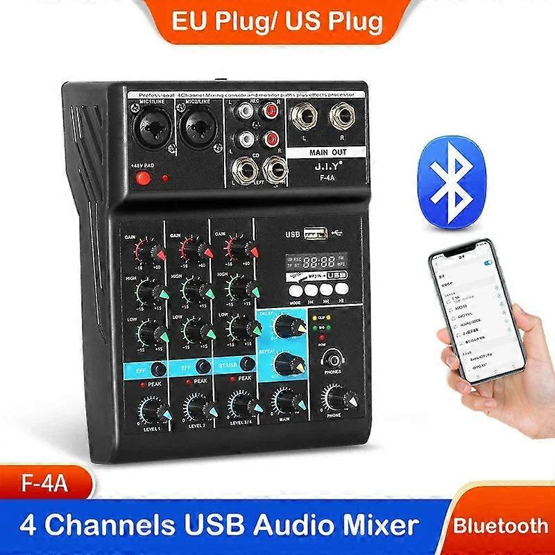 A4 Sound Mi Console Bluetooth Usb Record Computer Playback 48v Phantom Power Delay Repaeat Effect 4 Channels Dj Audio Mixer