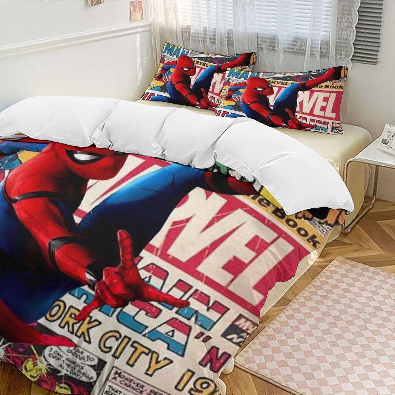 v240 Spider-Man 3-Piece Twin Bed Set - Includes 1 Single Quilt And 2 Pillow Cases Bedding - Fade Resistant Microfiber - Spider io240