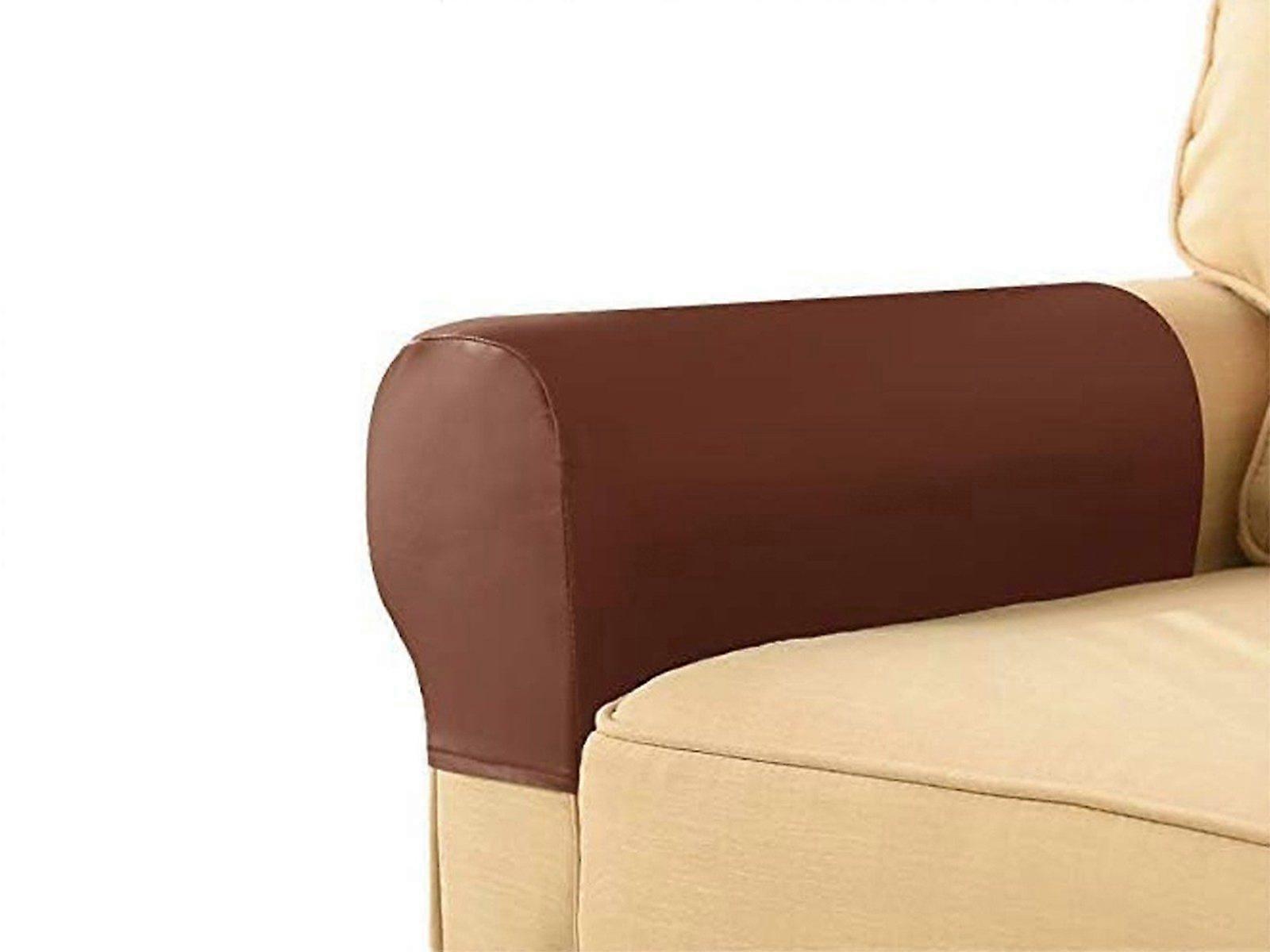 2Pcs PU Leather Sofa Armrest Covers Removable Couch Arm Slipcovers Brown