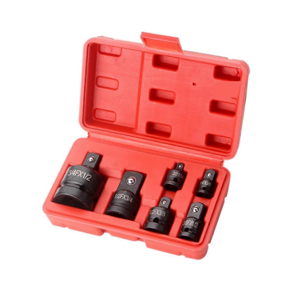 6Pcs Adapter Pneumatic Sleeve Head 1/2 to 3/4 Red Plastic Box for Automobile Torque Mechanical Hard