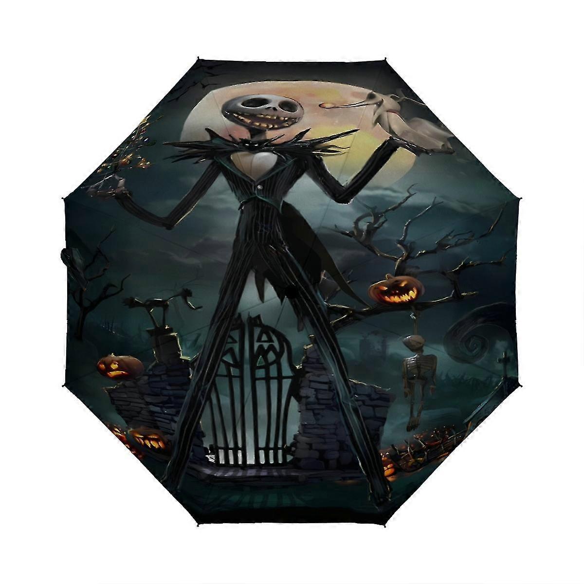 Nightmare Before Christmas Portable Auto Folding Travel Rain Umbrella, Printed Pattern Outside A-35