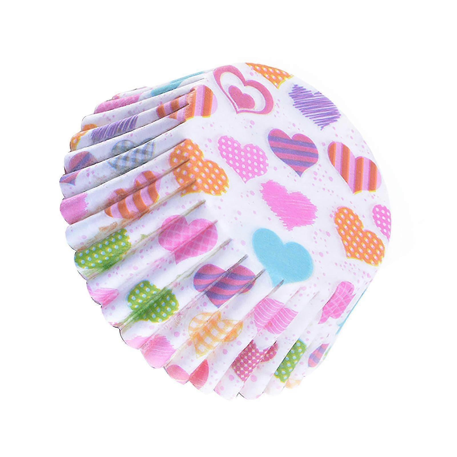 100pcs Colorful Hearts Pattern Paper Cupcake