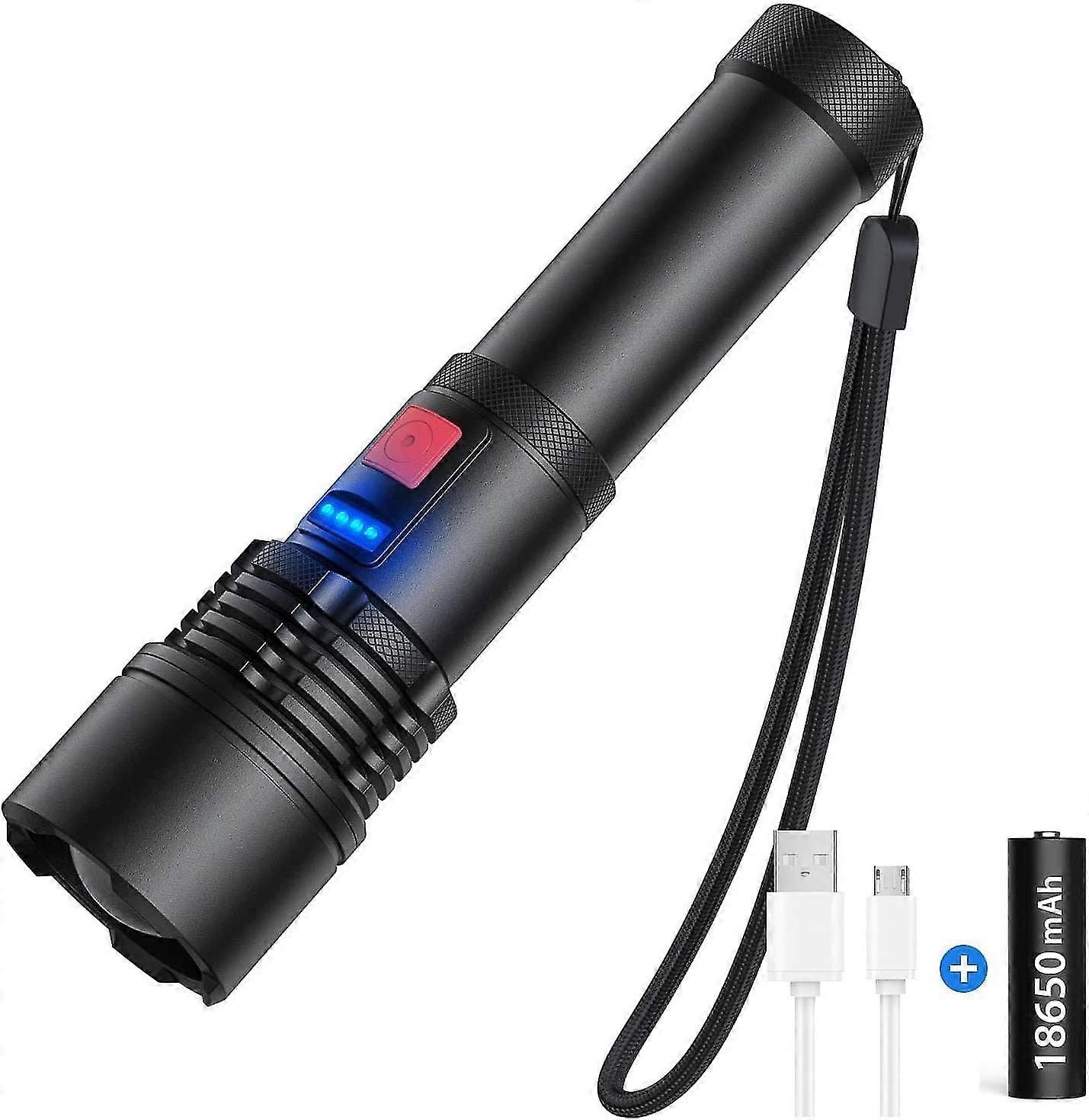 Rechargeable Led Flashlight, 3000 Lumens,ip65,5 Modes(with 5000mah Battery)