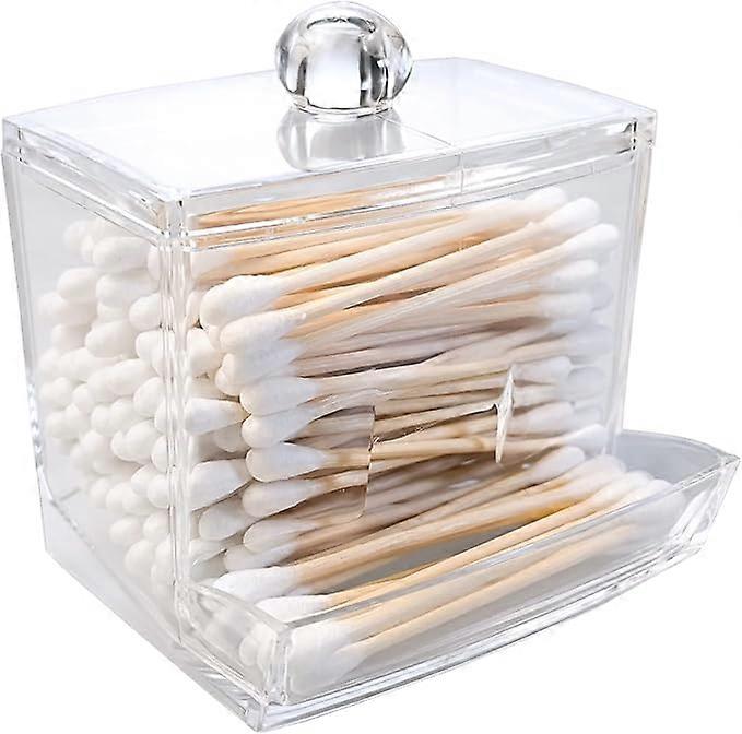 Acrylic Container for Cotton Swabs/Q-tips, Cosmetic Storage Box with Plastic Lid for Cotton Swab 8x7x8.5cm