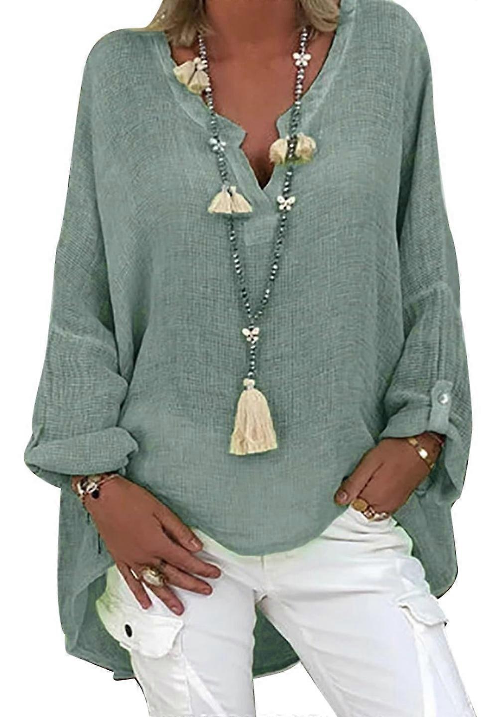 1PCS solid color long-sleeved top--military green