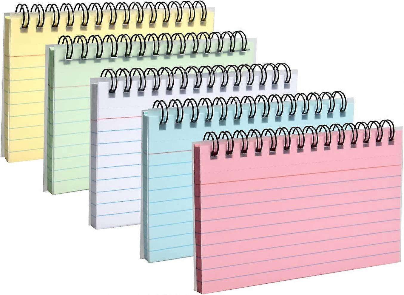 5 Packs Index Cards Record Cards Study Cards for Revision Note Cards with Ring Binder for Office School Learning Index Cards and Box Sets -5 Colours-5