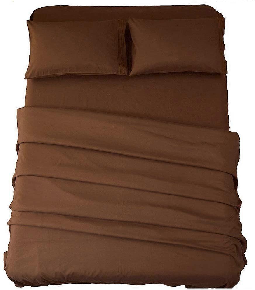 Bed Sheet Set Super Soft Microfiber 1800 Thread Count Luxury Egyptian Sheets 16-Inch Deep PocketWrinkle-3 Piece ( Brown, Twin)