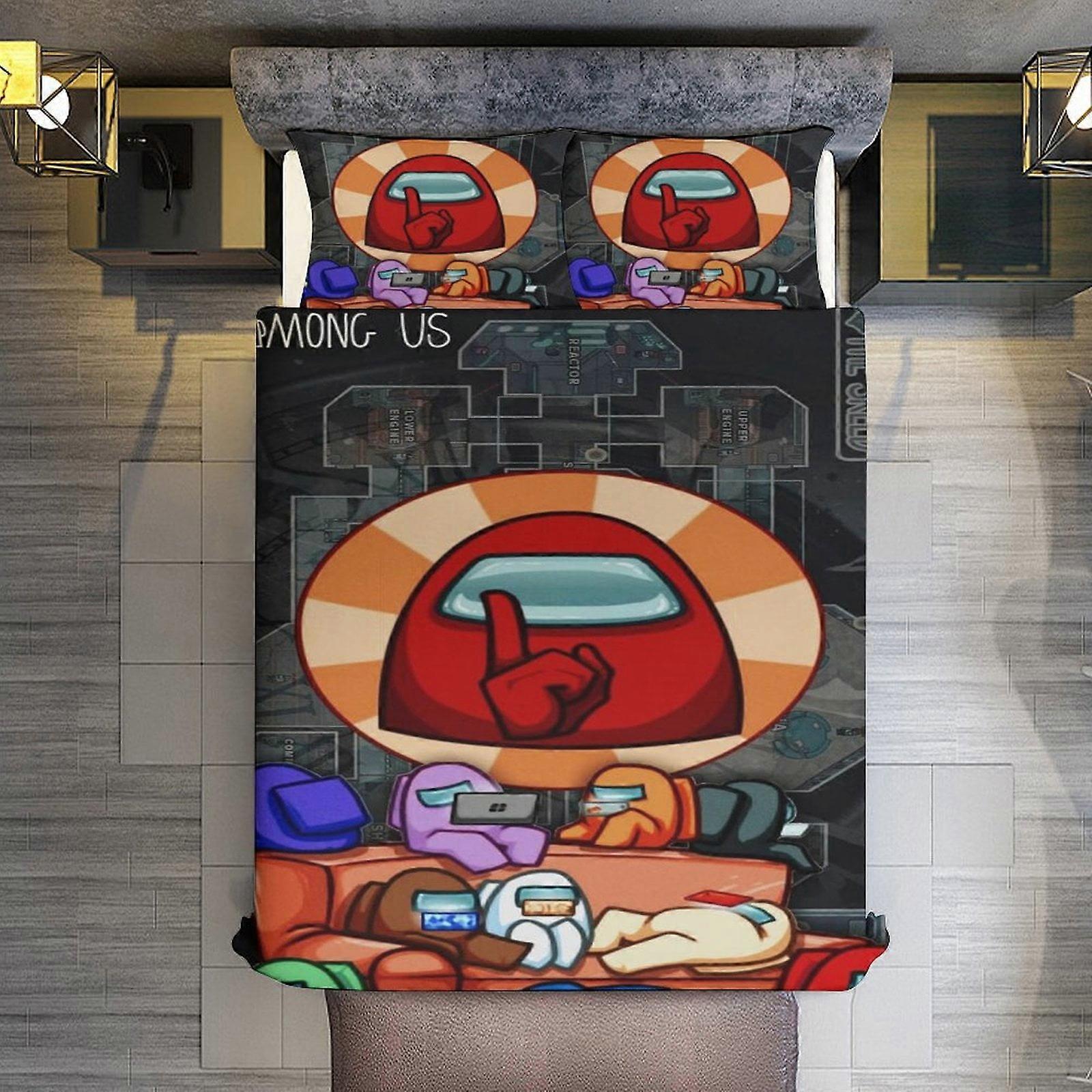v607 Lençóis de Cama Conjunto de Cama de 3 Peças, Entre NósConjunto de Conforto para Crianças Meninos Adolescentes Tween 3D Conjuntos de Cama de Microfibra Leve (1 Capa de Edredom,2 Pi