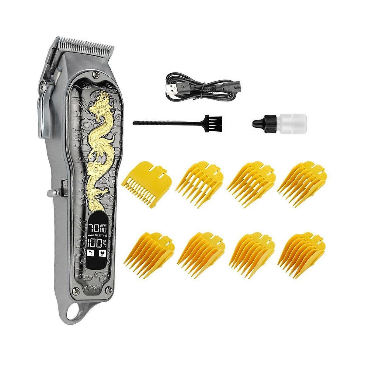 All Metal Dragon Pattern Retro Electric Hair Clipper Rechargeable Hair Trimmer LCD Hair Dedicated B