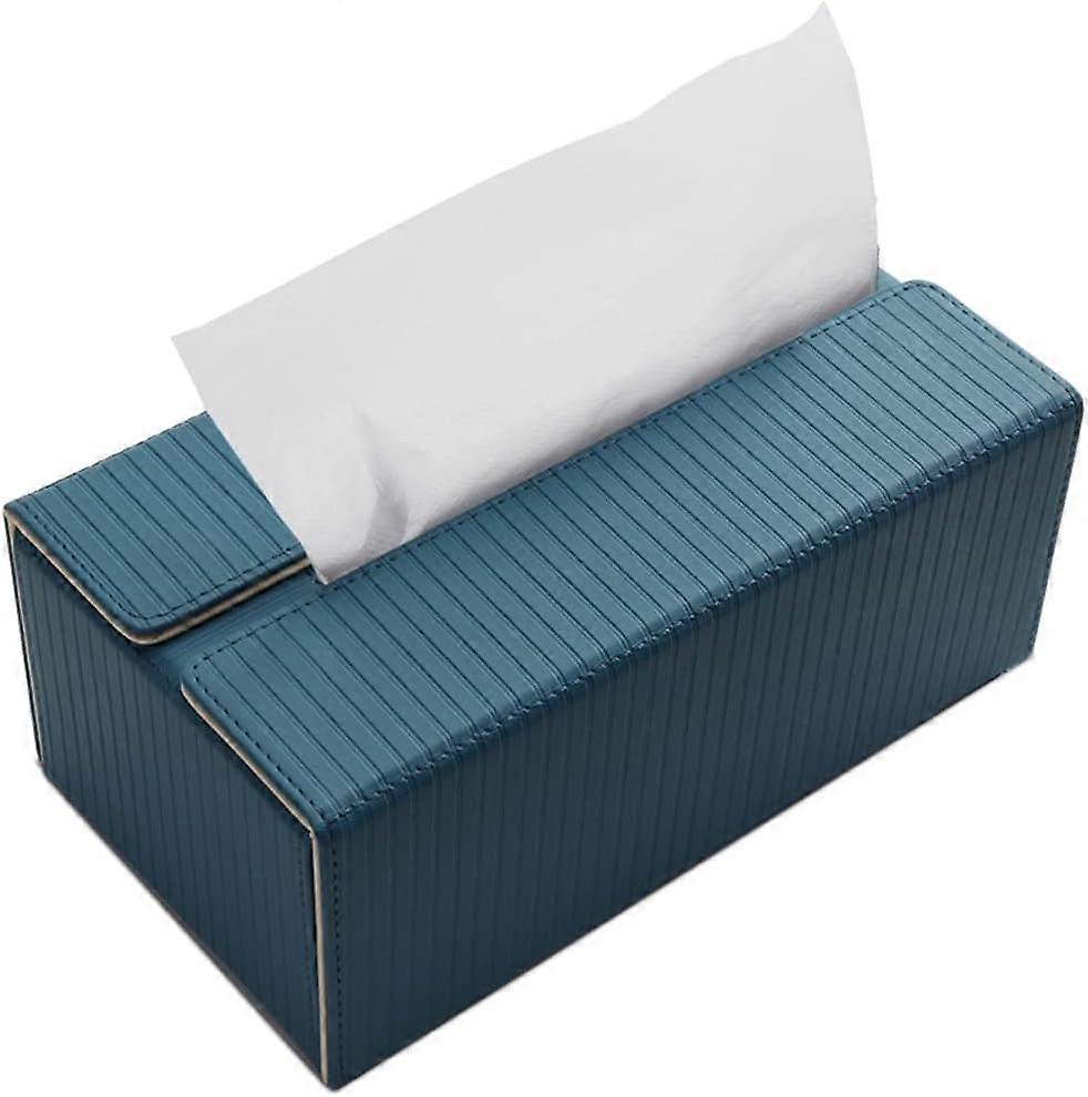 Rectangular Leather Tissue Box Tissue Box for Home Car (Blue+Apricot Stripes)
