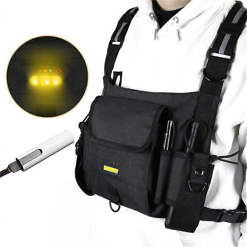 EVAGO With Radio Harness Chest Rig Bag Holster Pack Pouch Holder Front Pocket with Warning Light with Reflective Belt Vest for Two Way Radio Walkie Ta
