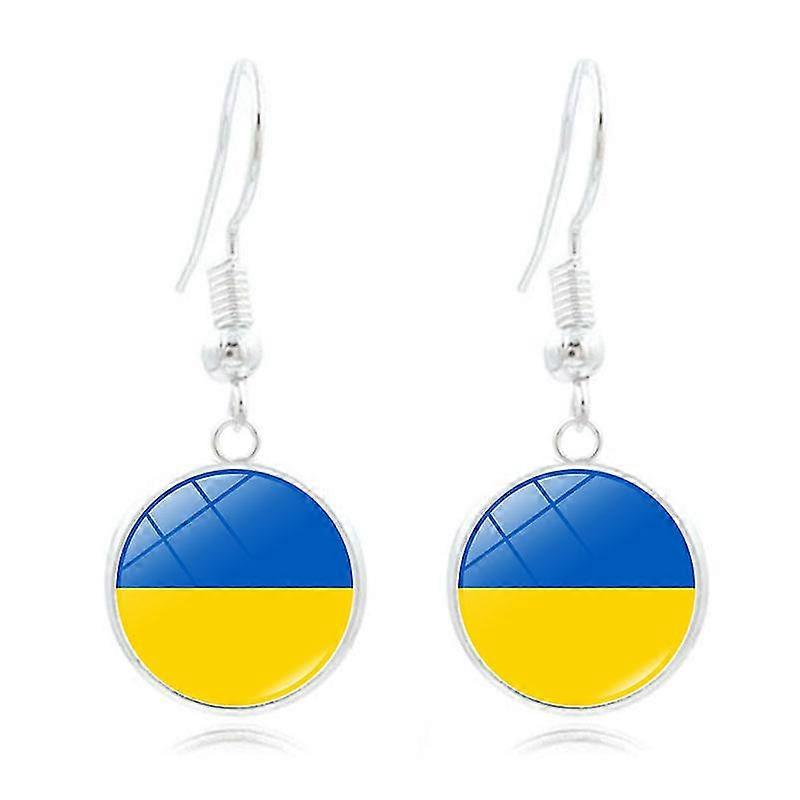 Ukraine National Flag Ear Dangle Golden Drop Earring
