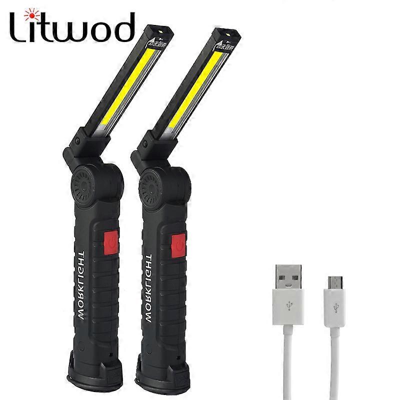 LED Working Lamp Flashlight USB Rechargeable COB Torch 3 Mode Built-in Battery Flash Light Tail Magnet Portable Camping Lantern