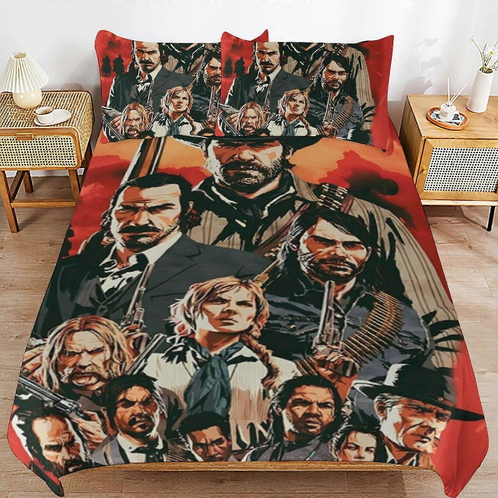 Bedding set GD430 Red Dead Redemption Comforter Set 3 Pieces Quilt Cover Set Soft Bedding Sets for All Seasons (1 Comforter 2 Pillowcases) HZ430