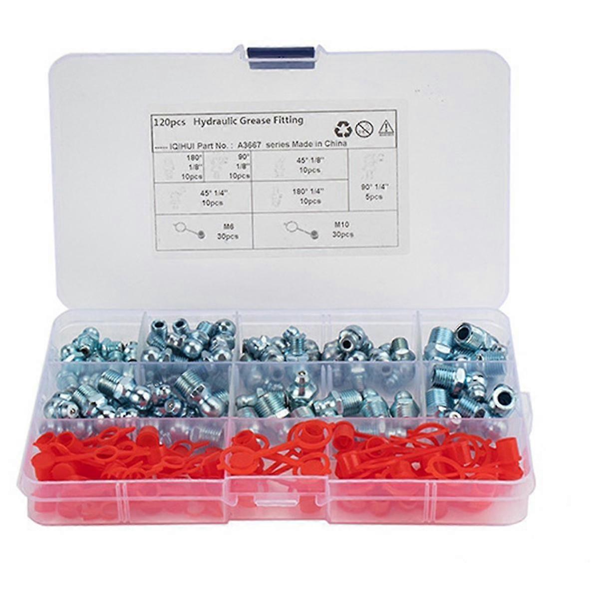 120Pcs/Set Leaf Spring Nut Grease Fittings Grease Couplers Grease Fitting Hydraulic Zerk Grease