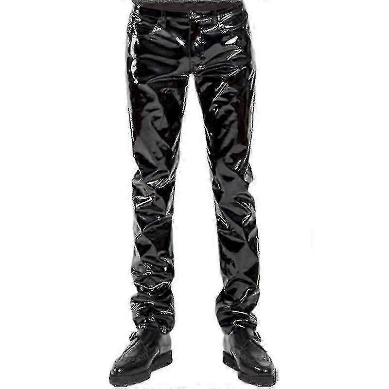 Glänsande Pvc Latex Byxor Män Motorcykel Svart Herr Byxor Mode Konstläder Ridning Vattentät Motor Biker Man Street Byxor New2
