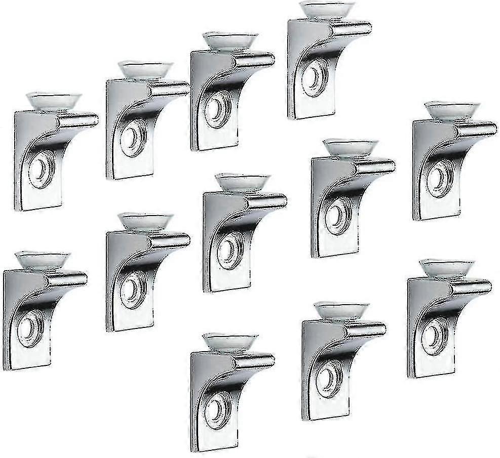 Glass Shelf Bracket, 12 Pcs Zinc Alloy Polished Chrome Right Angle Shelf Support Fixing Clip With Suction Cup Base