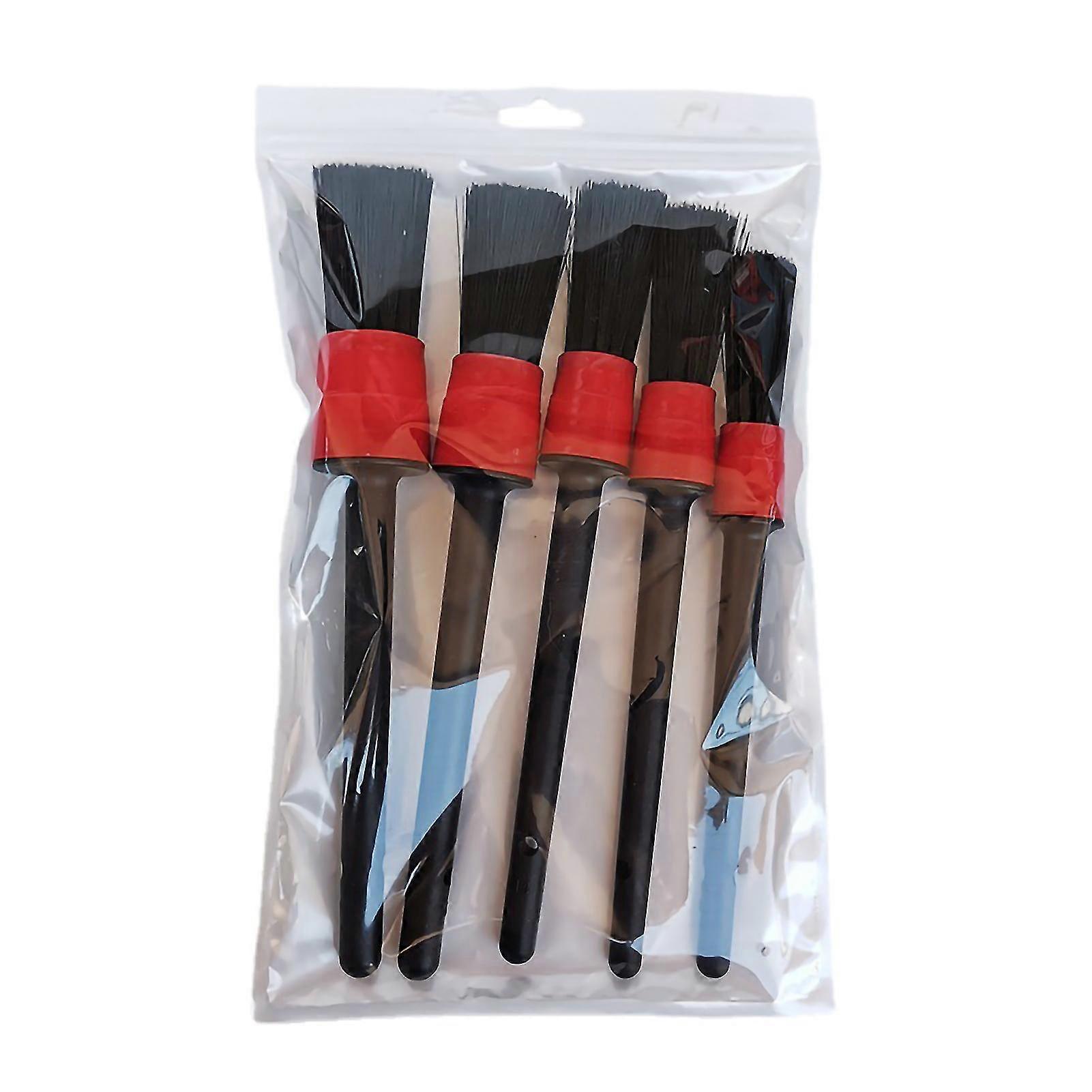 5 Pcs Red Soft Synthetic Fibre Car Detailing Brush Set compatible SUV Truck Van