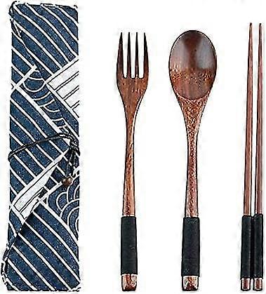 Chinese Wooden Chopsticks Spoon And Fork Set, Wooden Flatware Tableware Cutlery Messgear Set Utensils Reusable Flatware (brown) (3pcs)