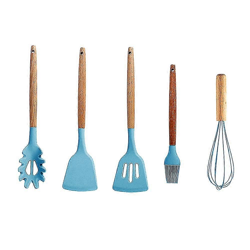 5pcs Wooden Handle Silicone Kitchenware