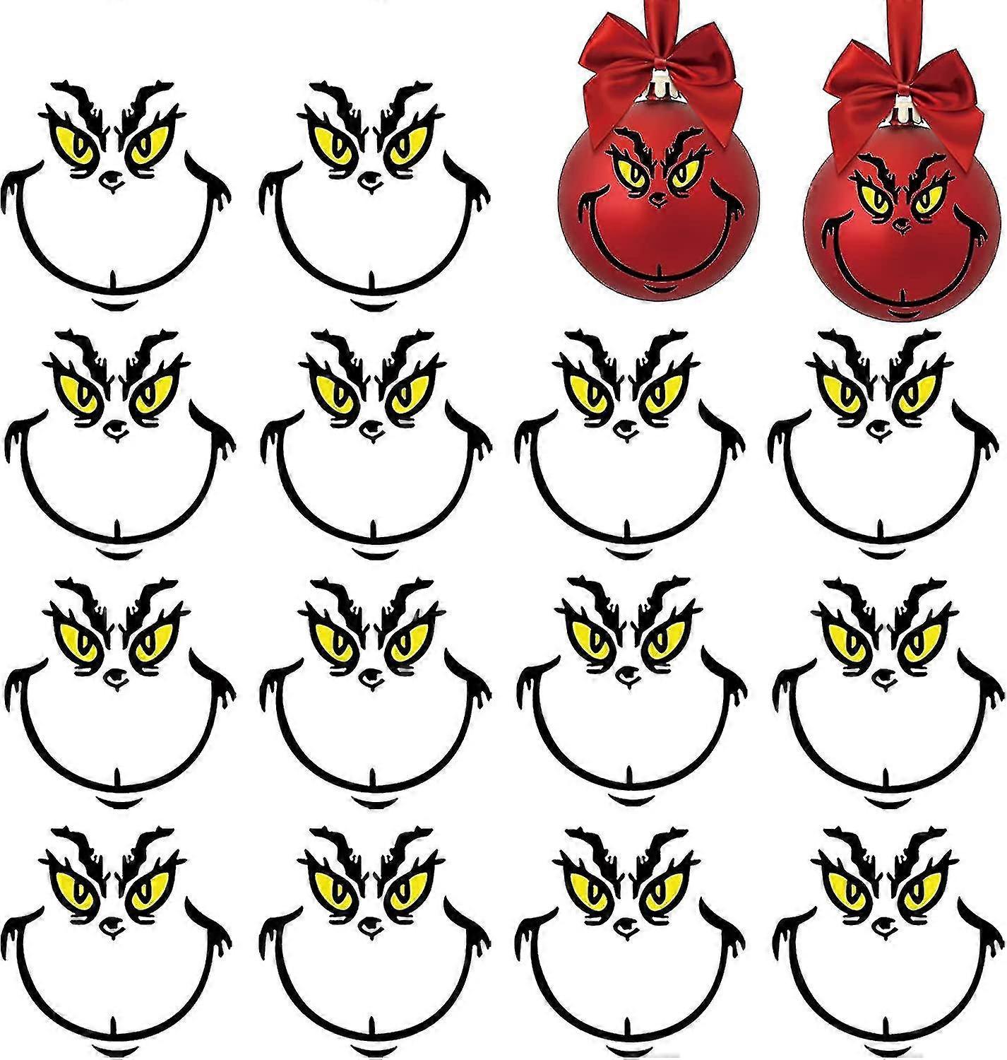 10 قطع ملصقات عيد الميلاد ، عيد الميلاد غرينش ستريكرز ، زينة عيد الميلاد ملصقات الوجه DIY لكرات عيد الميلاد - MXBC