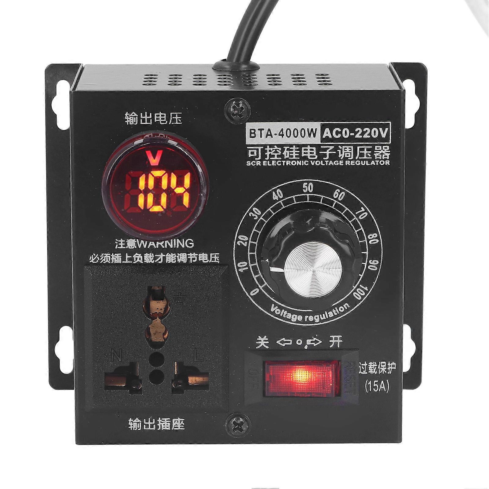 SCR Voltage Regulator 4000W 0-220V AC Output Controller Variable AC 220V Input EU Plug Overload Protected